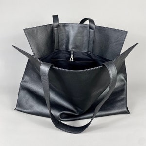 Black Leather Extra Large Half-Meter Carry-All Tote Bag image 8