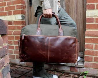 Leather and Canvas Mix Weekend Holdall