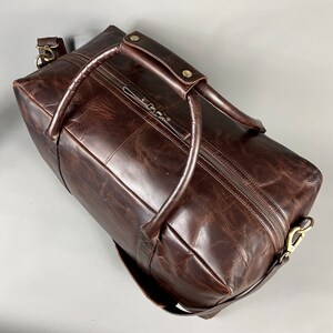 Large Cognac Leather Weekend Holdall image 5