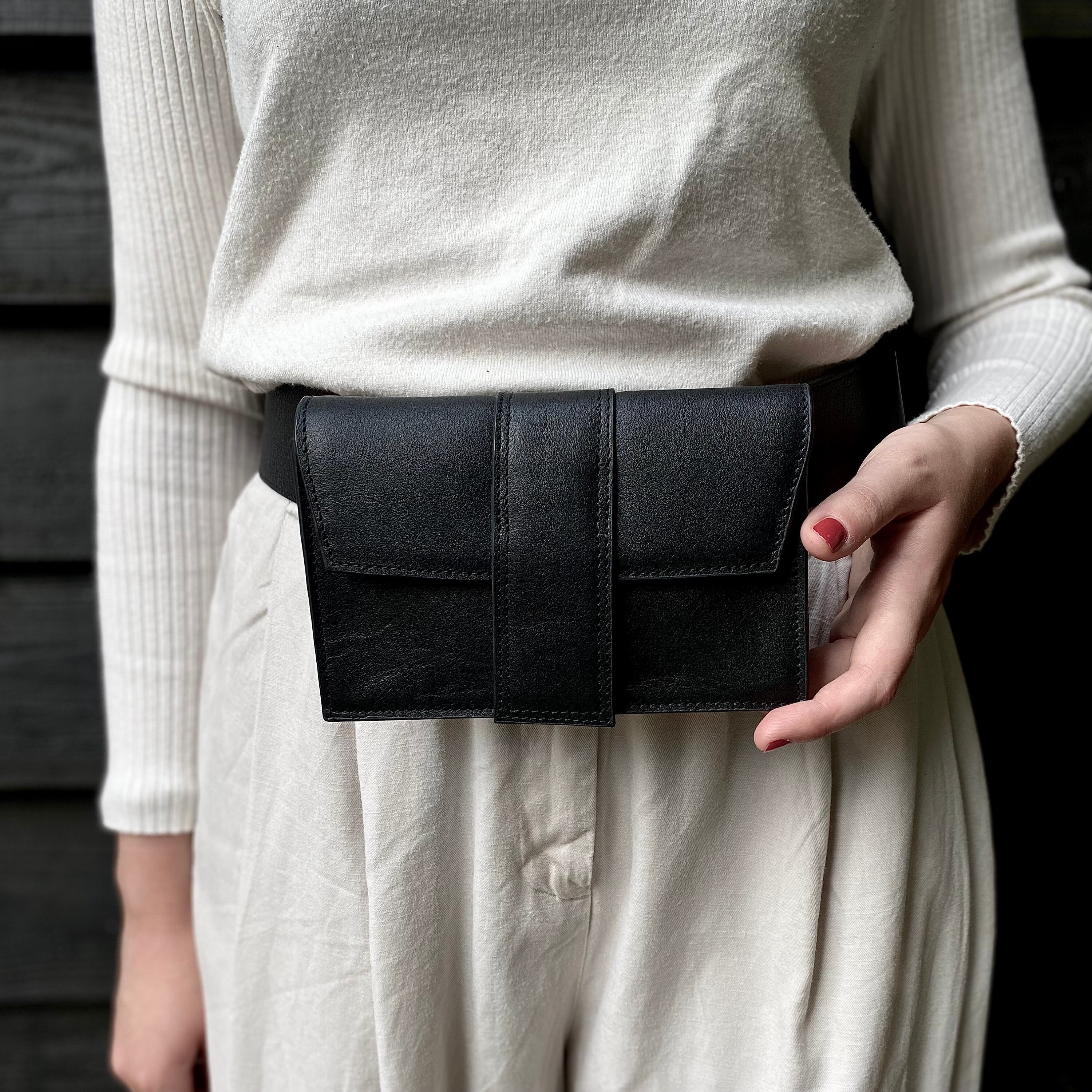 Mini Black Leather Belt Bag 