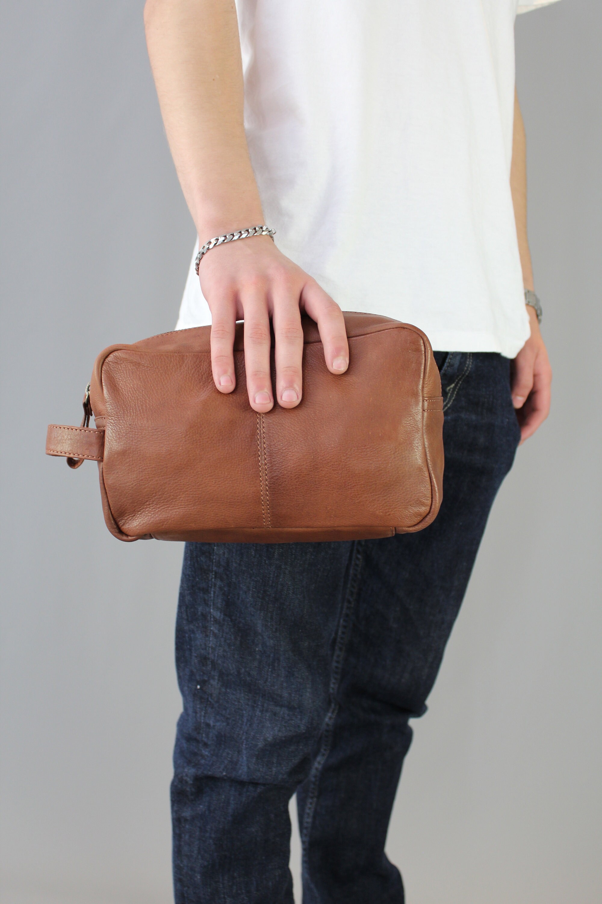 womens leather wash bag