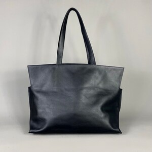 Black Leather Extra Large Half-Meter Carry-All Tote Bag image 6