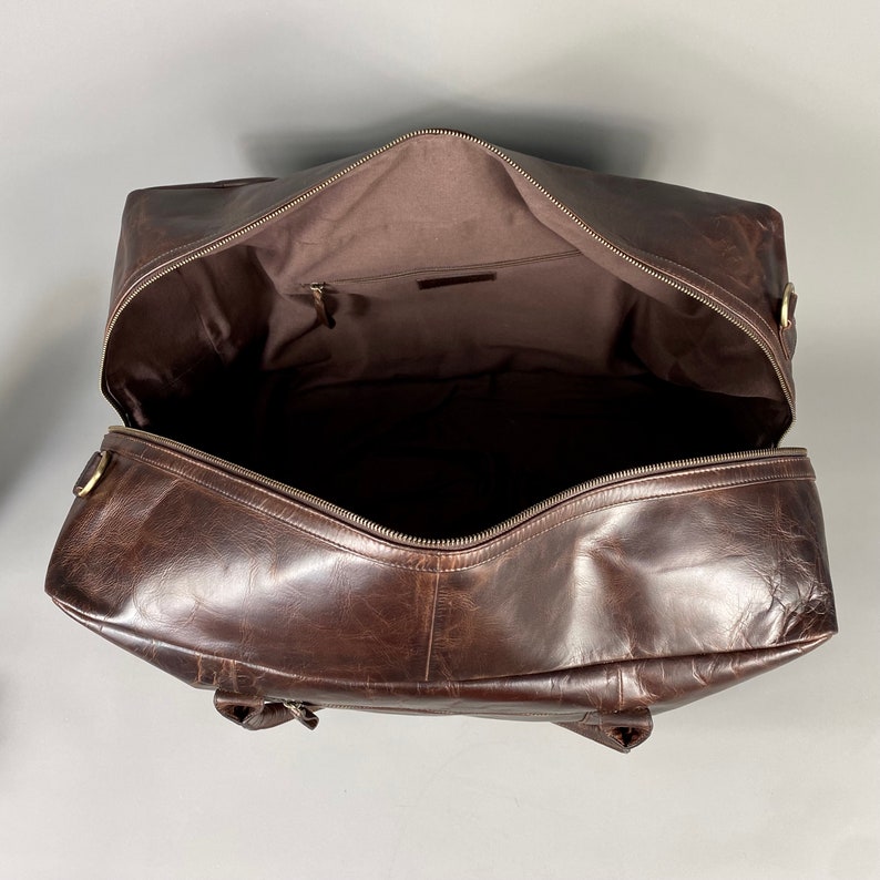 Large Cognac Leather Weekend Holdall image 6