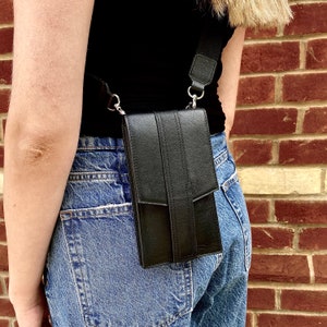 Black Leather Mini Cross Body Phone Bag image 3