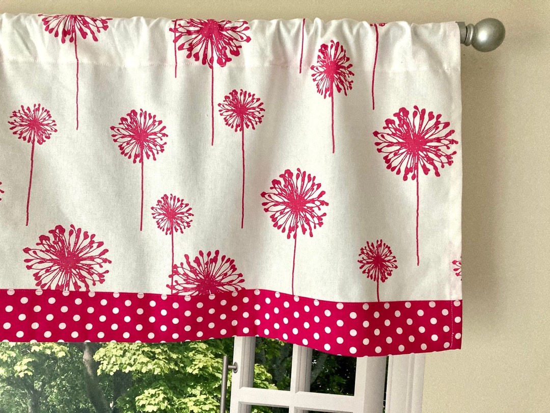 Girls Valance, Candy Pink Dandelion Valance, Hot Pink/white Dandelion