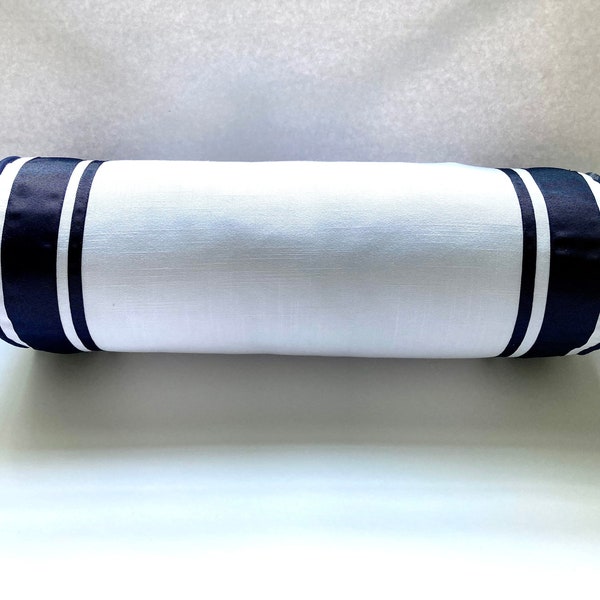 Bedroom Bolster Pillow Cover, White and Navy Bolster Pillow Cover, Decorative Bolster Cover