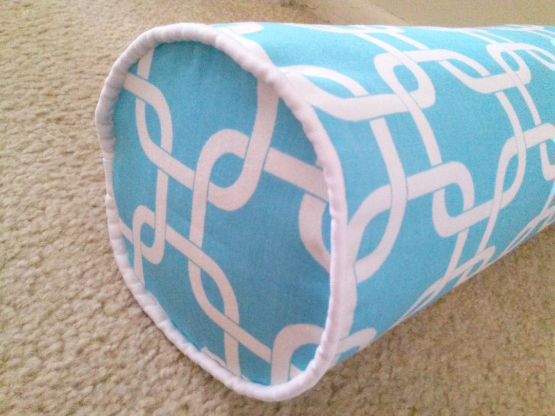 Aqua Blue Bolster Pillow Cover Aqua Blue/white Geometric Etsy