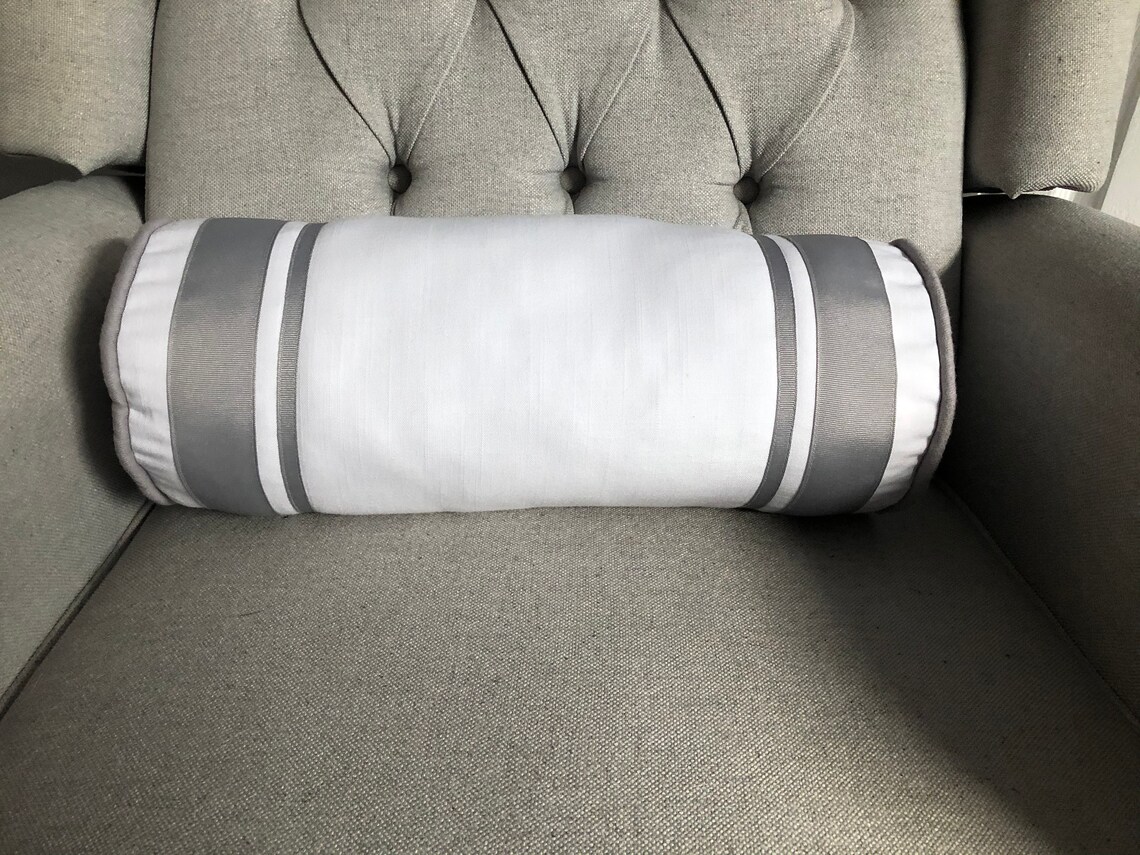 White Bolster Pillow Cover With Trim Decorative Bolster Etsy