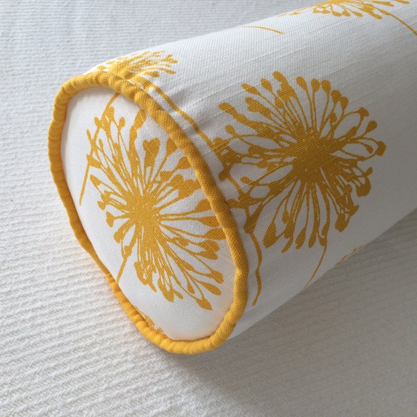 Yellow Dandelion Bolster Pillow Cover, Corn Yellow Floral Bolster Pillow Cover