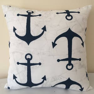 Nautical Outdoor Pillow Cover, 18&#39;&#39;x18&#39;&#39; Navy Anchor Outdoor/Indoor Pillow Cover, Beach Decor Pillow Cover