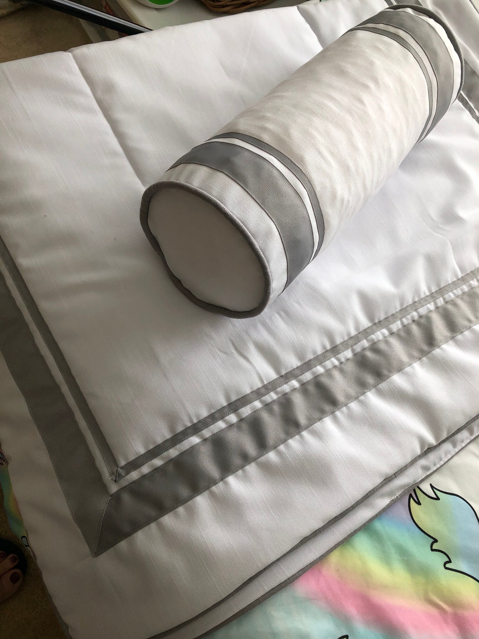 White Bolster Pillow Cover with Trim Decorative Bolster Etsy