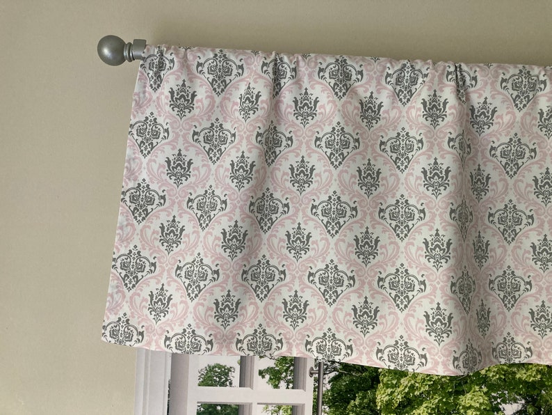 Nursery Valance Girls Valance Gray White and Pink Valance Etsy