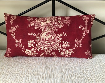 Country House Pillow Cover, 12''x 20'' Decorative Pillow Cover, Red Floral Pillow Cover