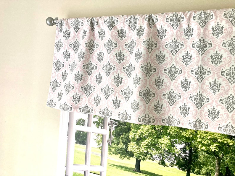 Nursery Valance Girls Valance Gray White and Pink Valance Etsy