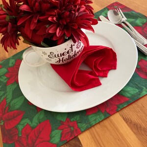 Christmas Placemat Poinsettia  Holiday Table Decor, Holiday Table Linen