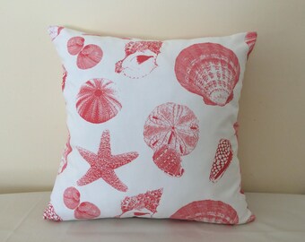 Coral Shells Pillow Cover, Beach Decor Pillow Cover, Shells White/Coral Pillow Cover