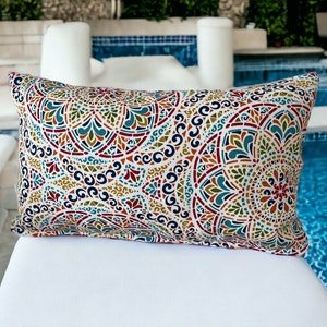 Outdoor Pillow Cover, Outdoor Lumbar Pillow Cover, 12x20 Multicolor Pillow Cover