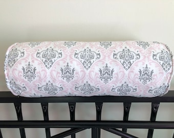 Nursery Bolster Pillow Cover, Bella Pink and Storm Gray Bolster Pillow Cover, Decorative Bolster Pillow Cover