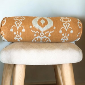 Orange Ikat Bolster Pillow Cover, Ikat Bolster Pillow Cover, 8”x24” Decorative Bolster Cover