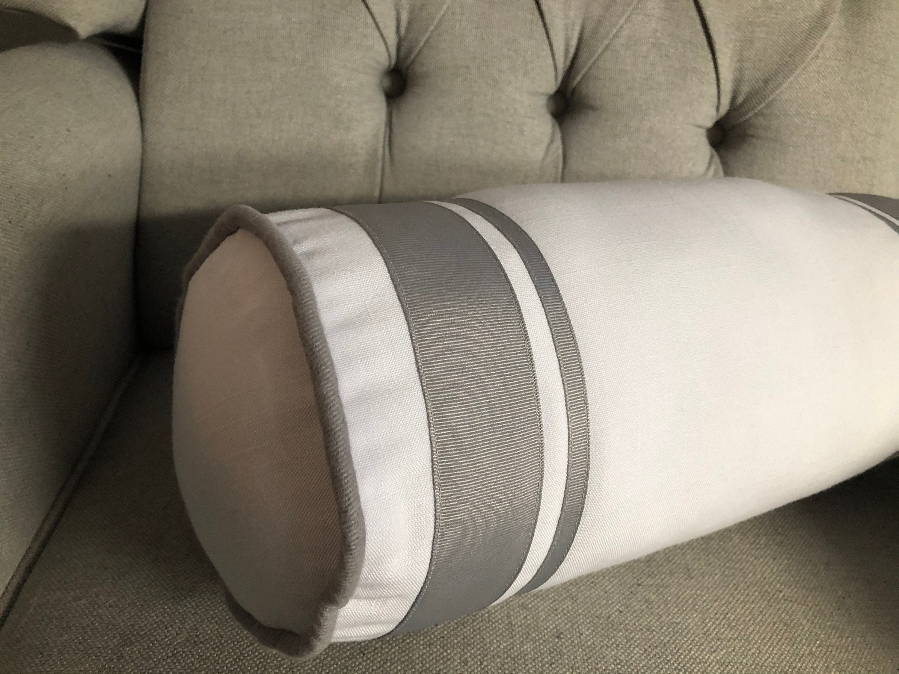 White Bolster Pillow Cover With Trim Decorative Bolster Etsy