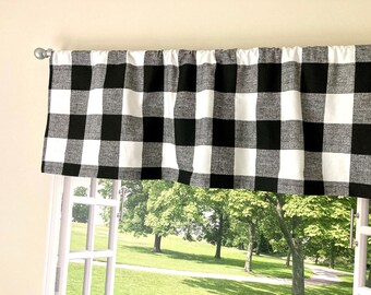 Farmhouse Valance, Black and White  Plaid Valance, Window Treatment