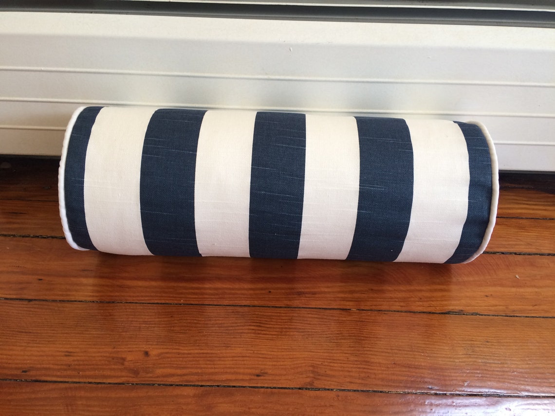 Navy and White Stripes Bolster Pillow Cover Nautical Bolster Etsy