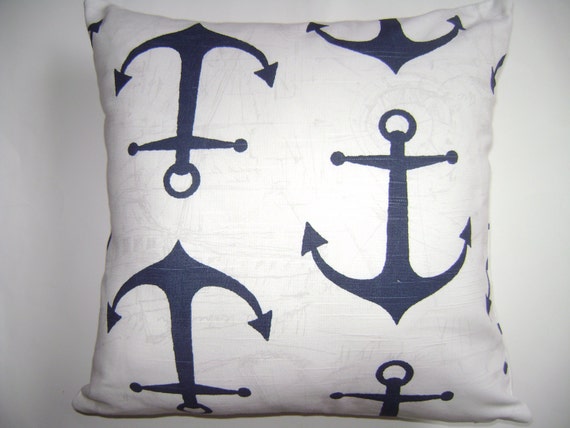 Navy Blue Anchor Pillow Cover 18 X18 Navy Etsy