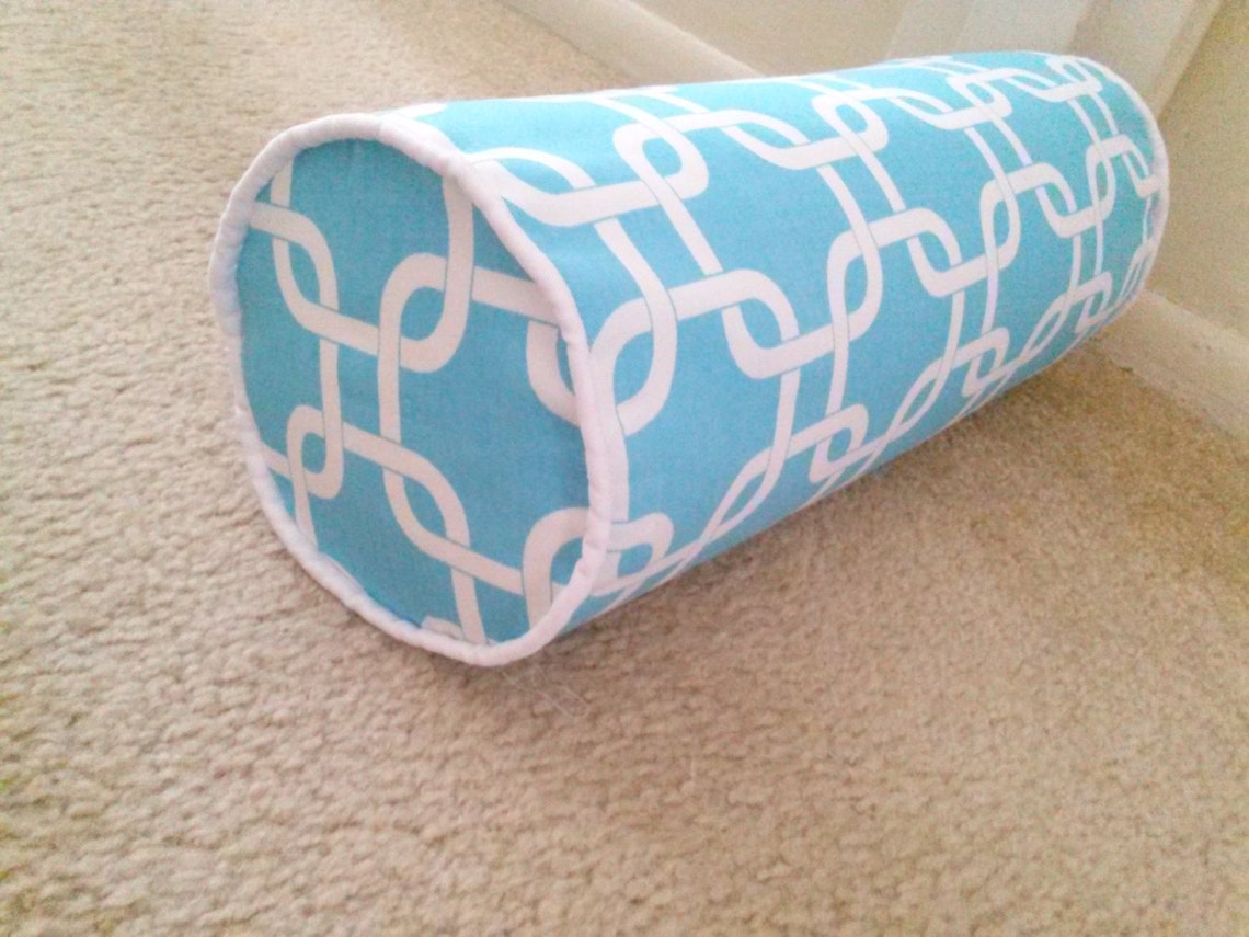 Aqua Blue Bolster Pillow Cover Aqua Blue/white Geometric Etsy