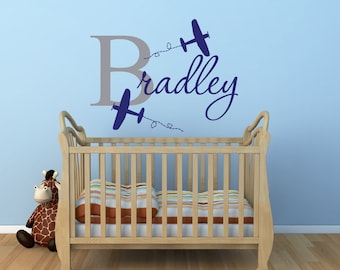 Airplane Wall Decal - Boys Name Wall Decal - Airplane Name Wall Decal - Boys Nursery Wall Decal - Airplane Nursery Wall Decal