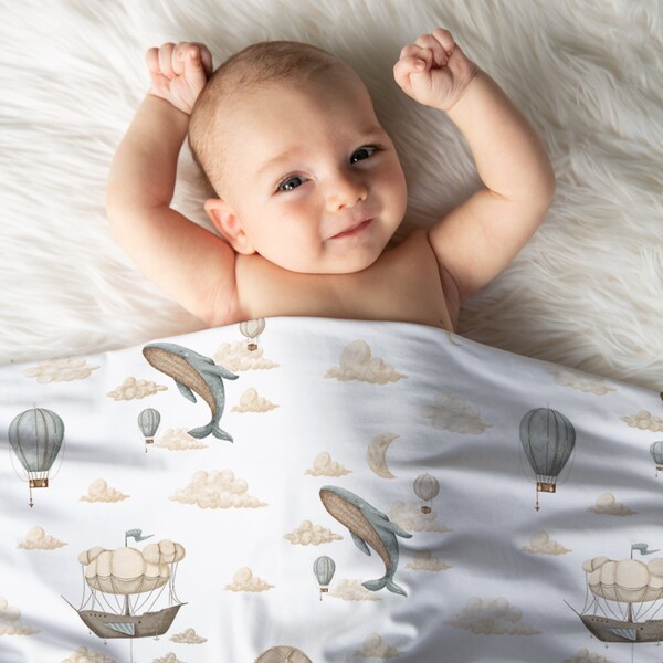 “Coral Breeze” Muslin Swaddle – Pink Whale & Nautical Print Baby Blanket & Wrapping Shawl (30″×32″) main image 0