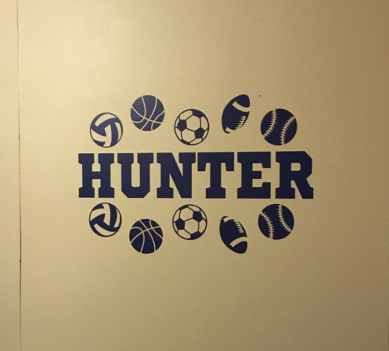 Sports Decor Kids Room Teen Name Vinyl Wall Decal Sports Personalized Sports Name Decal