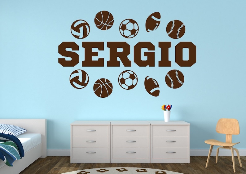 Sports Decor Kids Room Teen Name Vinyl Wall Decal Sports Personalized Sports Name Decal