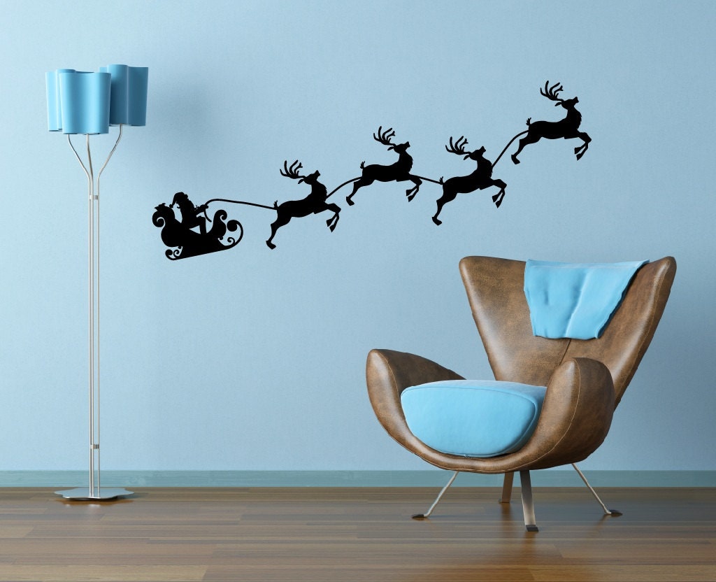 Christmas Decor Santa's Sleigh and Reindeer Wall Decal Etsy