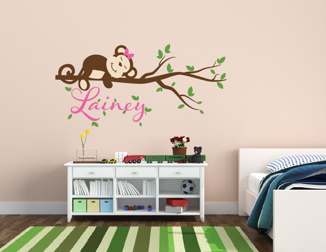 Monkey Decal Monkey Name Decal Nursery Decor Monkey Nursery Etsy