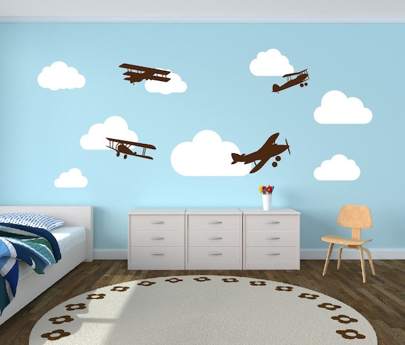 wall decal airplanes with clouds wall decal childrens room | etsy