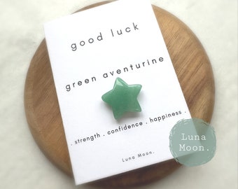 Good Luck Star | Natural Green Aventurine Crystal Stone | confidence | happiness | wellbeing gemstone | with meaning card | gift