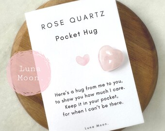 Pocket Hug | Rose Quartz Crystal Heart | Pick Me Up Gift | Thinking Of You | Miss You Gift | Wellbeing gift | With information gift card