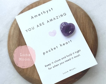 Amethyst Pocket Heart | Pocket Hug | Natural Crystal Heart | Stress Calming Healing Stone | Pick Me Up Gift