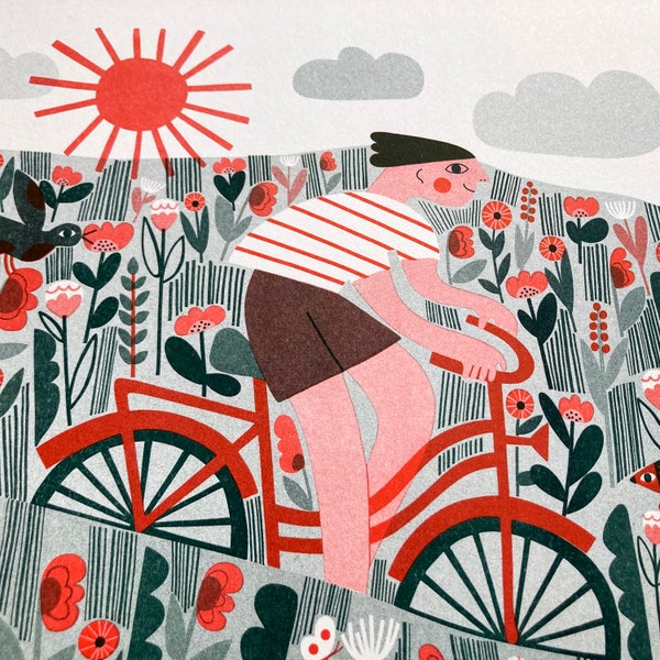 Riso, Risoprint, Risograph, Druck, Print, Fahrrad, Bicycle, Blumen, Flowers