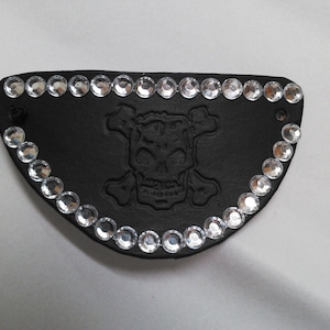 Ladies Womens Leather Eyepatch Skull Stamp Sparkle Detail