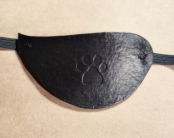 Dog lover paw print slim flat leather eyepatch under glasses