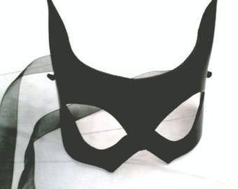 Black Leather Party Vixen Mardi Gras Cat Mask