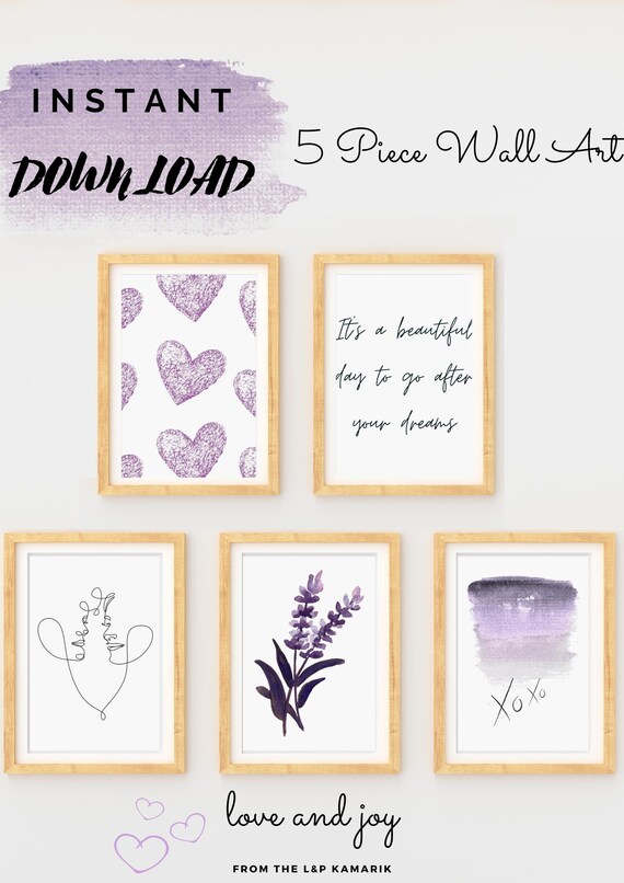 Printable 5-piece Wall Art With 5 Different Purple Colour &amp; - Etsy