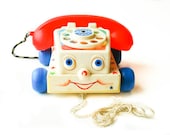 Vintage Fisher Price Chatter Telephone 1985 Childrens Baby Toddler Pull Toy Rotary Dial Bell Rolling Eyes Fisher Price Phone
