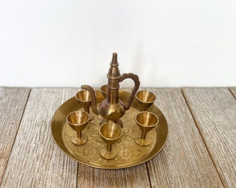 Vintage Brass Ewer and Goblet Set Miniature |  Tiny Tea Pot and Cups | Brass Vintage | Lamp | Miniature