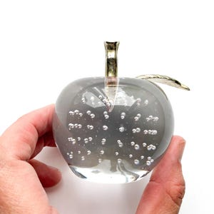 Blown Glass Apple Paperweight | Glass paperweight with bubbles