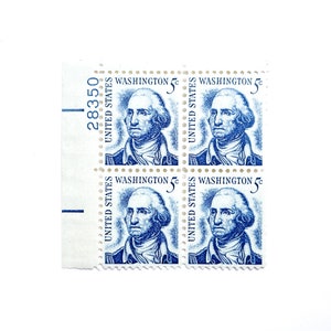 George Washington 5 Cent Stamps Block of 4 | Unused | Blue George Washington 5 cent Stamp | Never Hinged