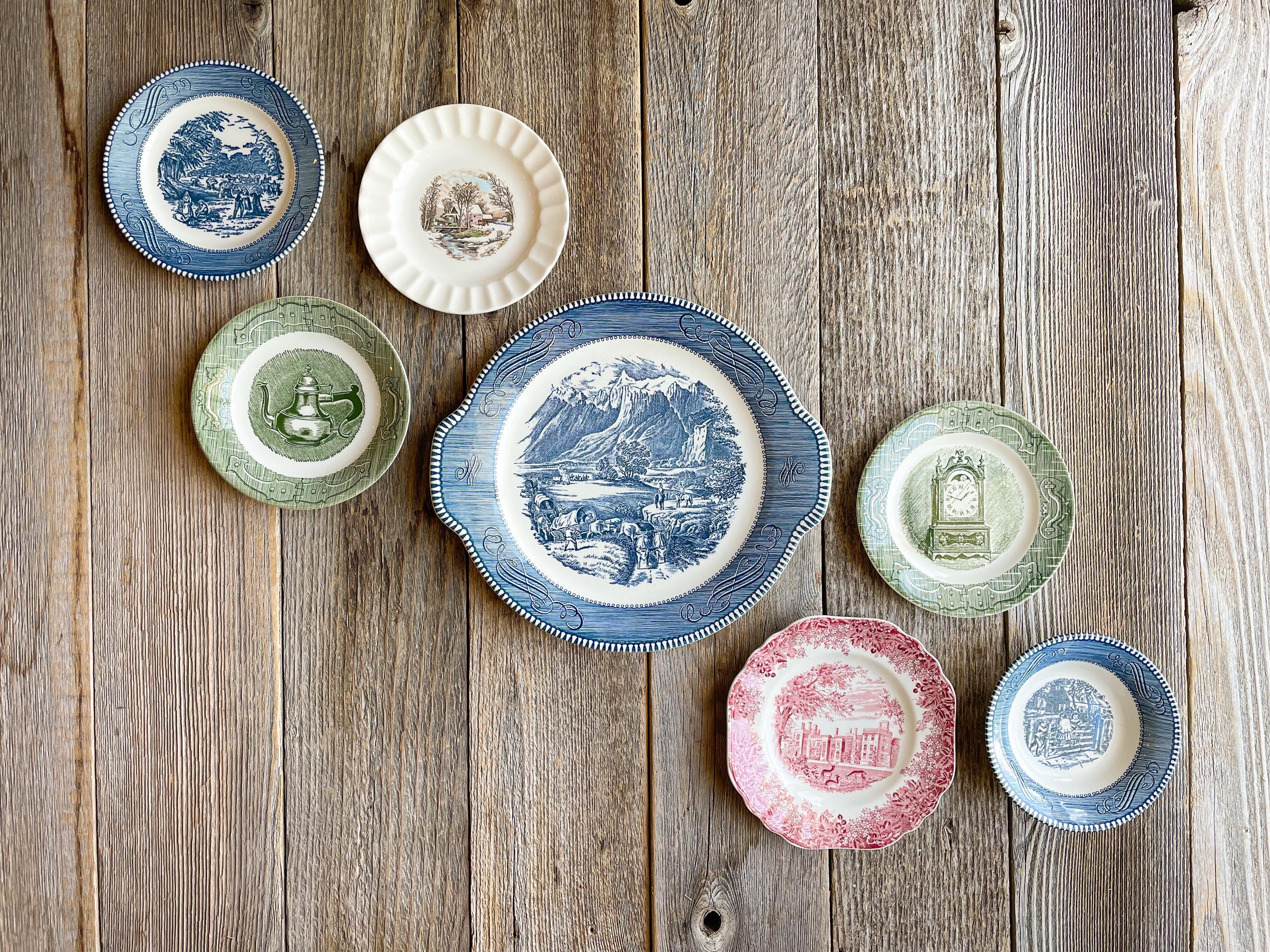 Instant Wall Plate Collection of Colorful Plates | Set of 7 China | Vintage Plate Gallery Wall Collection | Wall Decor