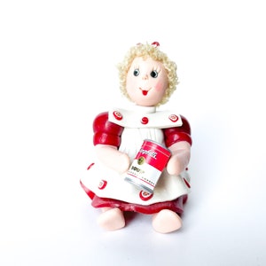 Miniature Girl Clay Statue with Soup Can | Miniature | Vintage