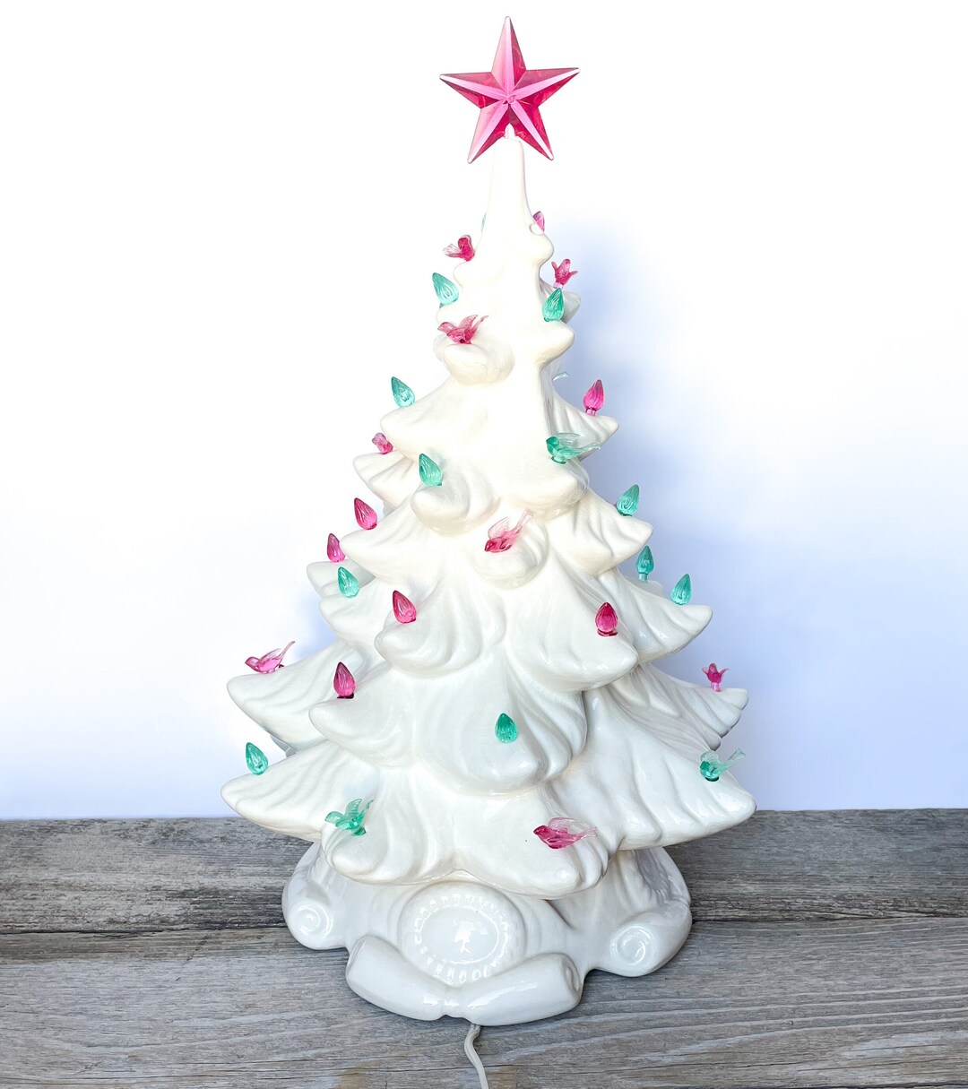 Vintage Atlantic Mold Tall White 16 Ceramic Christmas Tree With Lights